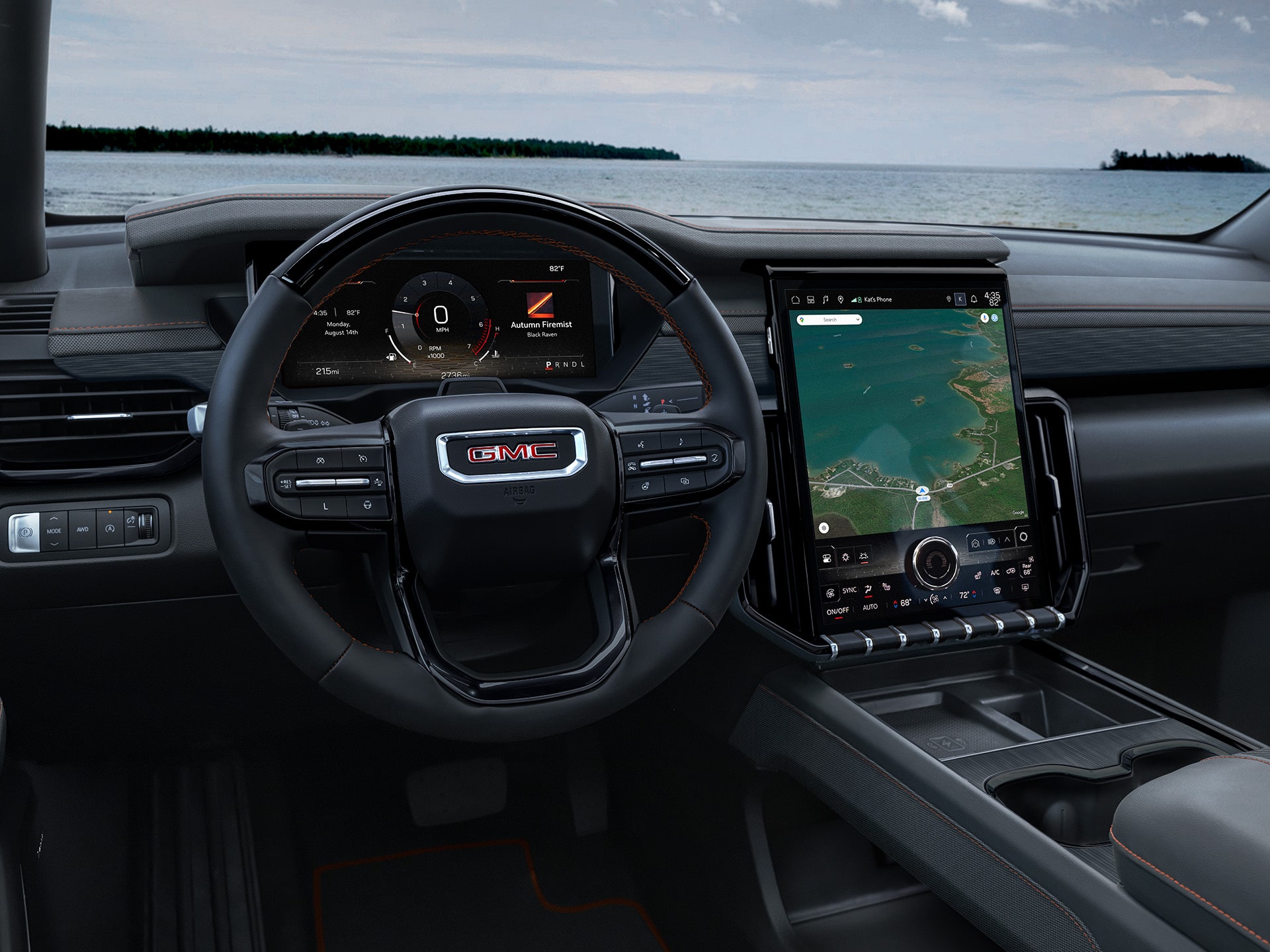 Interior View From the Drivers Seat in the 2026 GMC Acadia AT4 Mid-Size Off-Road SUV.