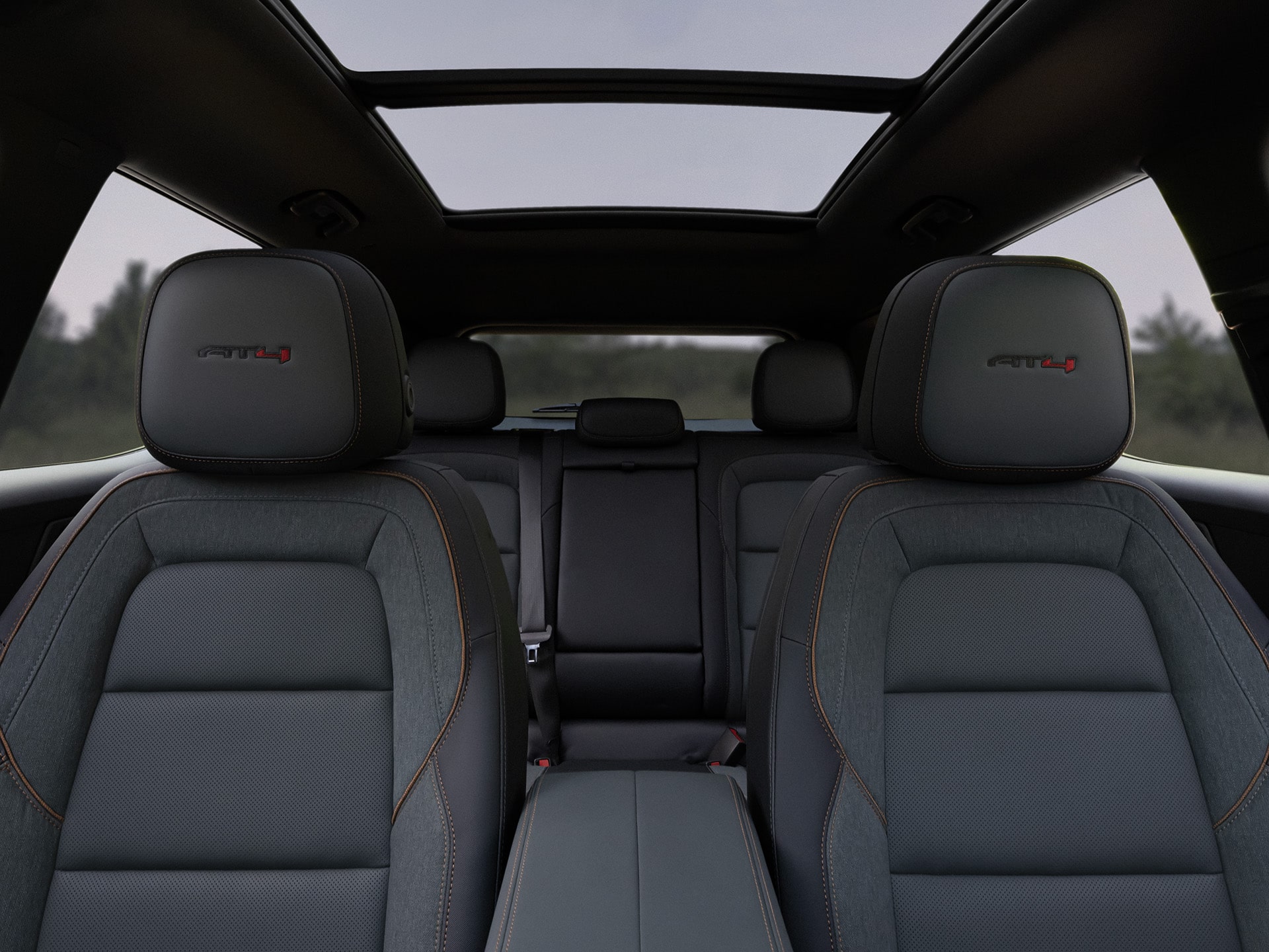 Interior View of the Front and Rear Seats in the 2026 GMC Terrain AT4 Small Off-Road SUV.