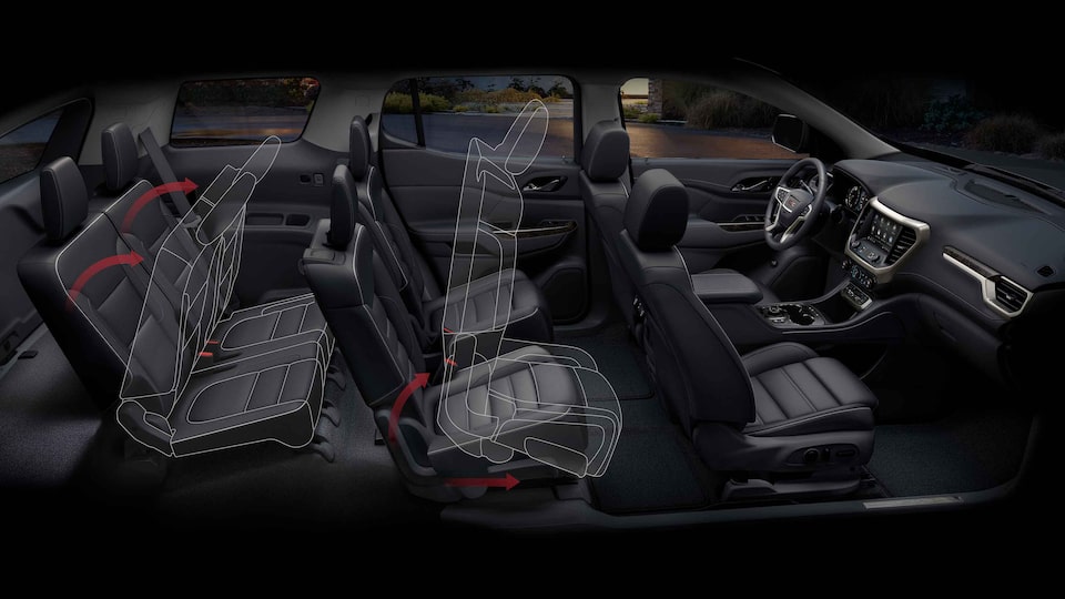 Simulation de sièges rabattus du GMC Acadia 2022.