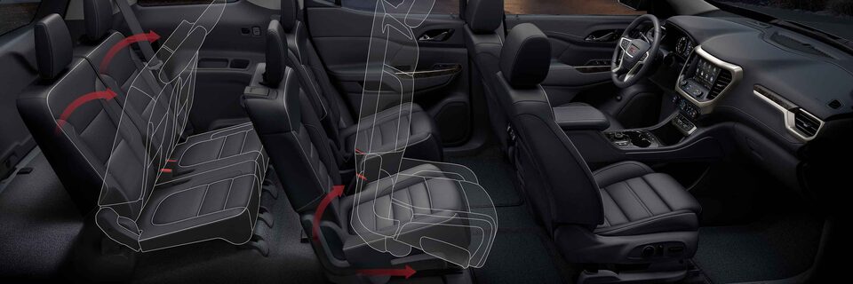 Simulation de sièges rabattus du GMC Acadia 2022.