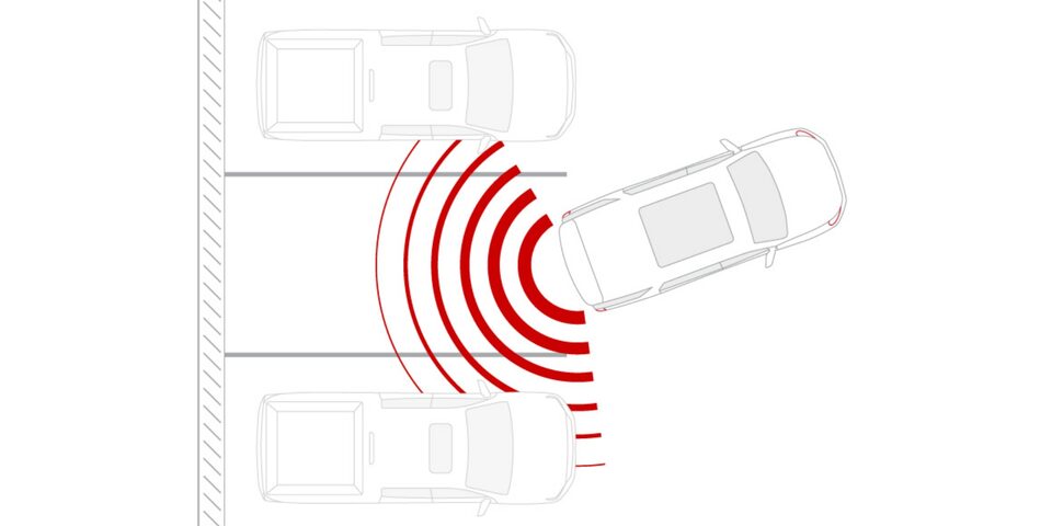 Illustration de l’aide au stationnement arrière du GMC Acadia 2024.