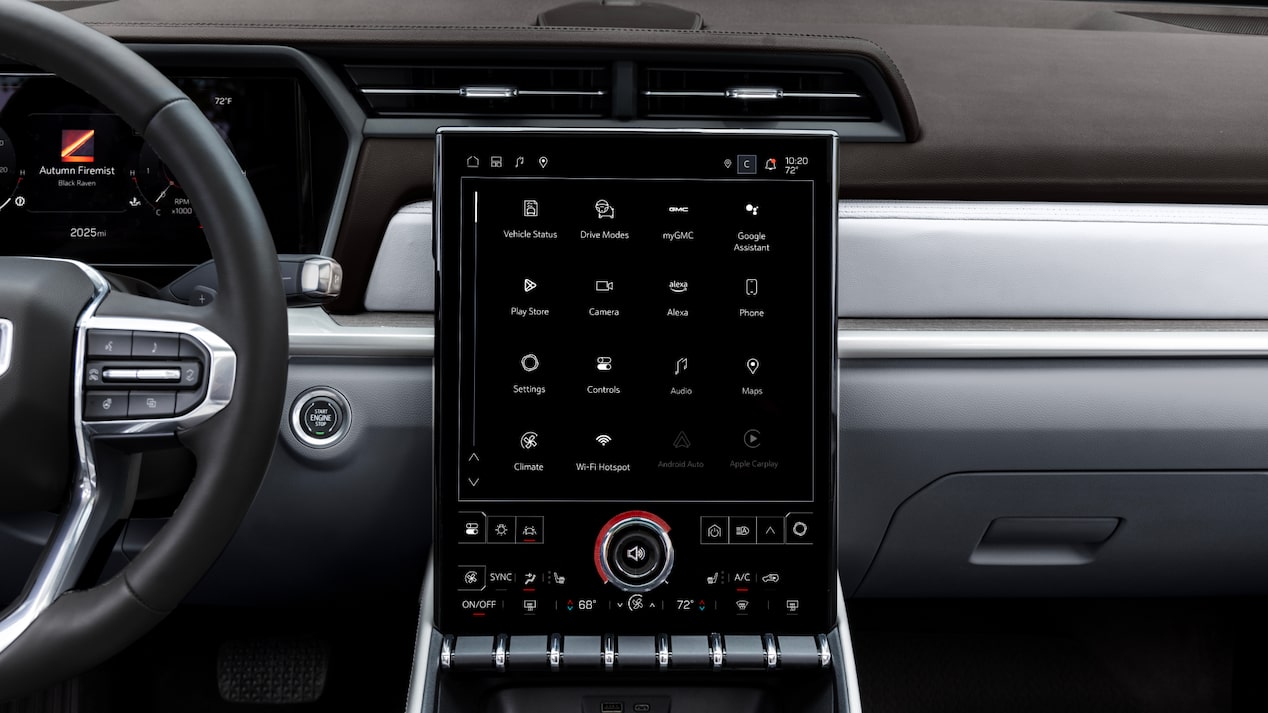 Close up view of the infotainment screen on the 2025 GMC Terrain.
