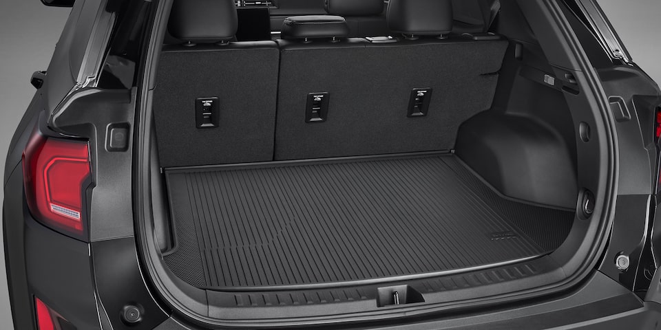 Back view of the spacious interior cargo of the 2025 GMC Terrain.