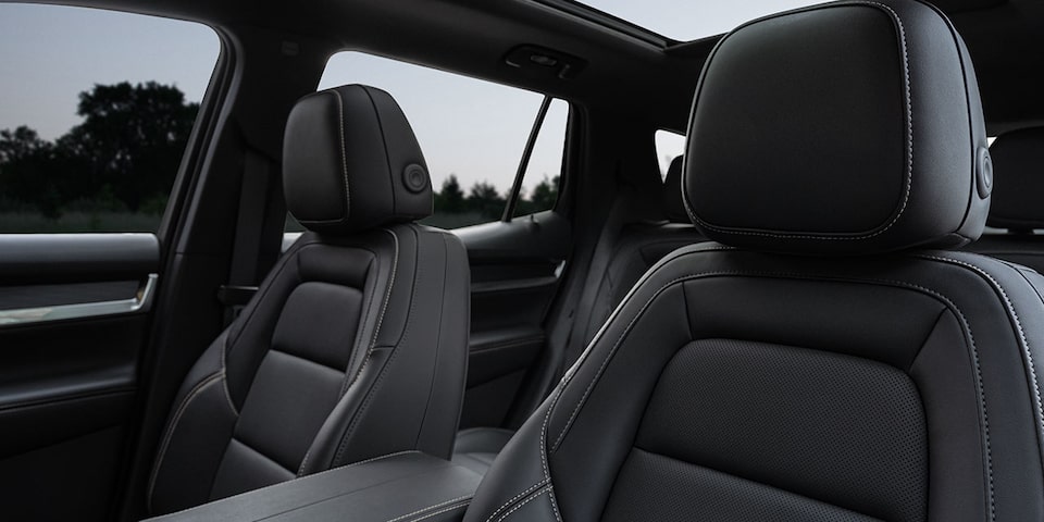 Close up view of the leather seating on the 2025 GMC Terrain.