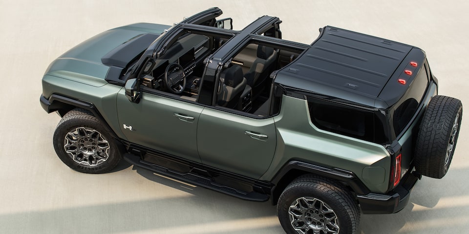 Open roof of the GMC Hummer EV SUV.