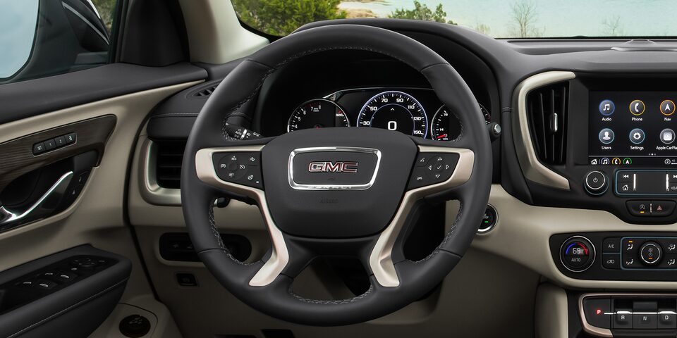 Heated steering wheel of the 2024 GMC Terrain Denali.