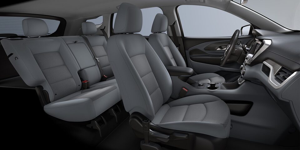 Sièges avant du GMC Terrain 2024 en gris cendré.