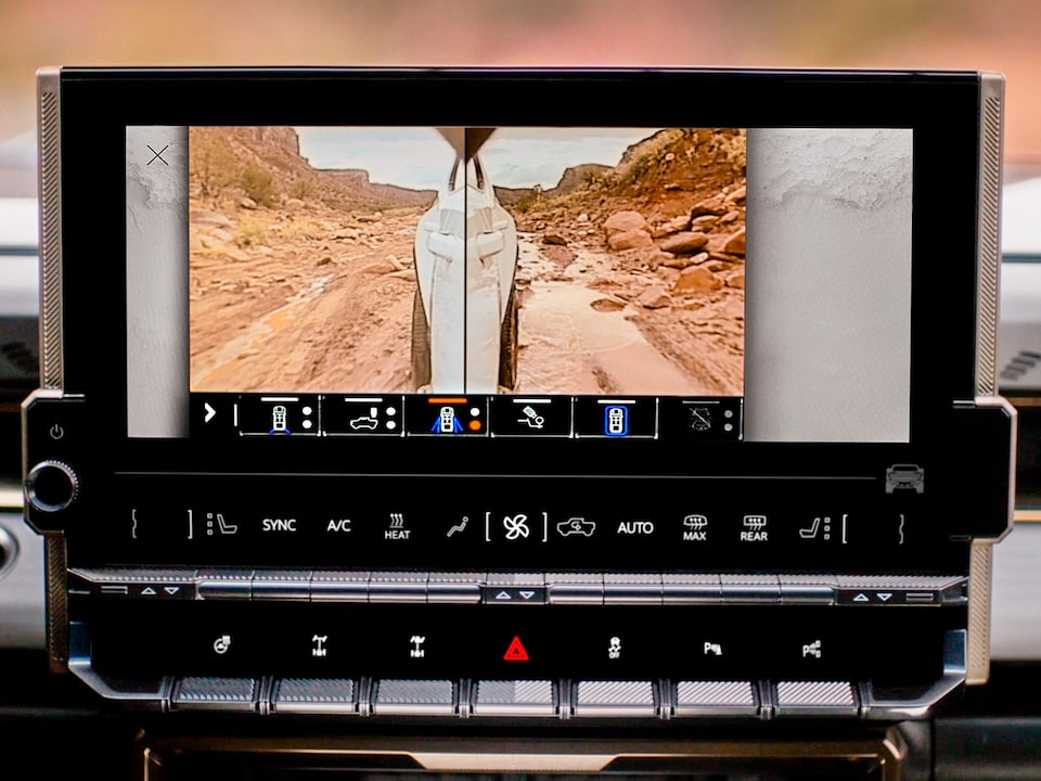UltraVision feature being displayed in the infotainment screen of the GMC Hummer EV.