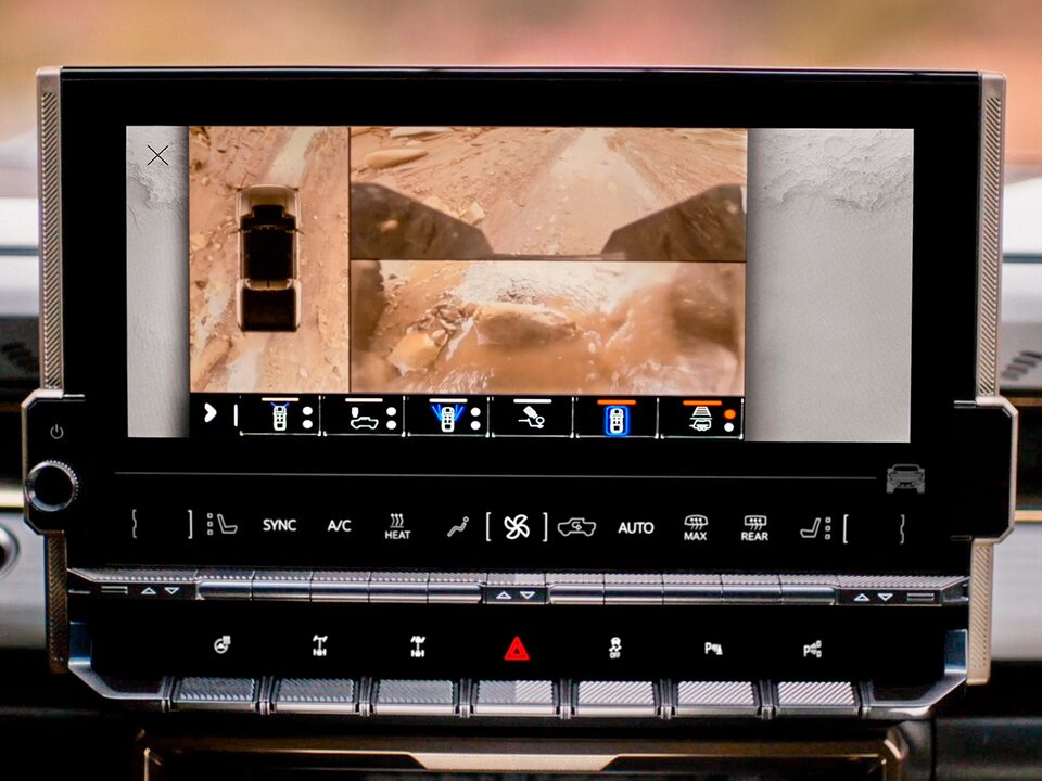 UltraVision feature being displayed in the infotainment screen of the Hummer EV.