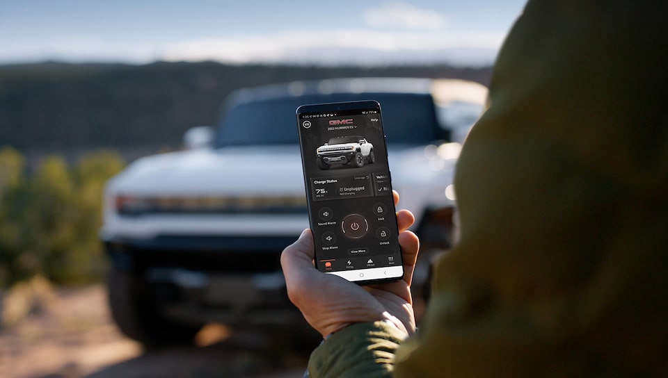 Using the myGMC Mobile App outside the Hummer EV.