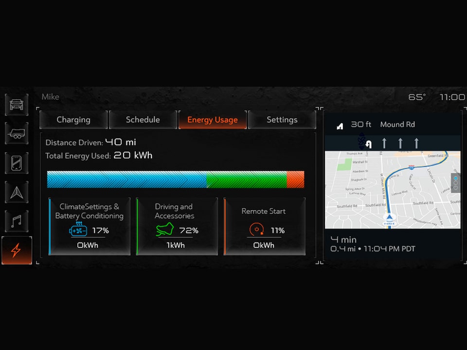 Driving information being displayed in the infotainment screen.
