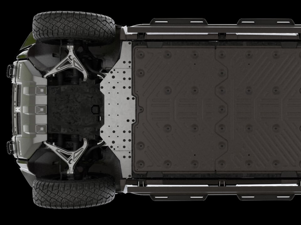 Vue du dessous du GMC Hummer EV.