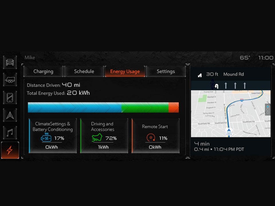 L’application de gestion de l’énergie est affichée sur l’écran du système d’infodivertissement.