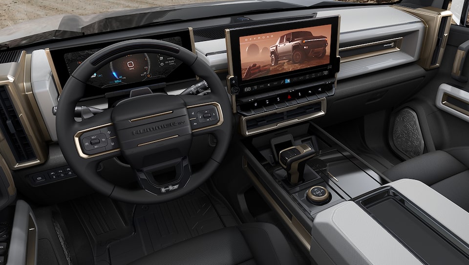 Vue de haut de l’écran haute définition du GMC Hummer EV.