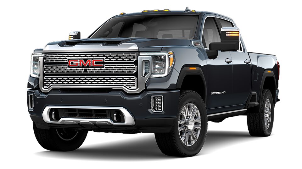 GMC Sierra 2500 Denali HD 2021 en couleur Hunter Métallisée.