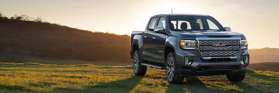 2022 GMC Canyon Denali with a scenic sunset.