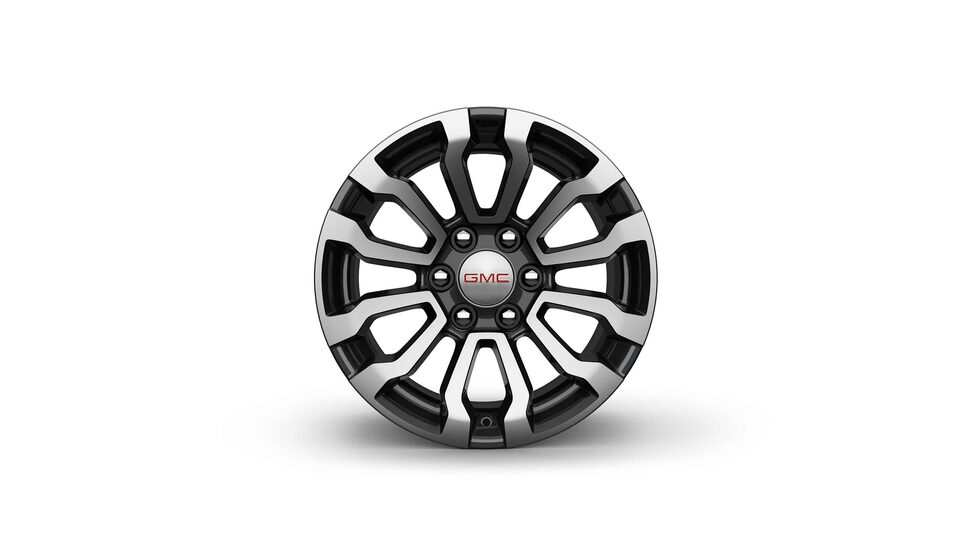2022 GMC Sierra 1500 18" Machined Aluminum Wheels With Dark Grey Accents.
