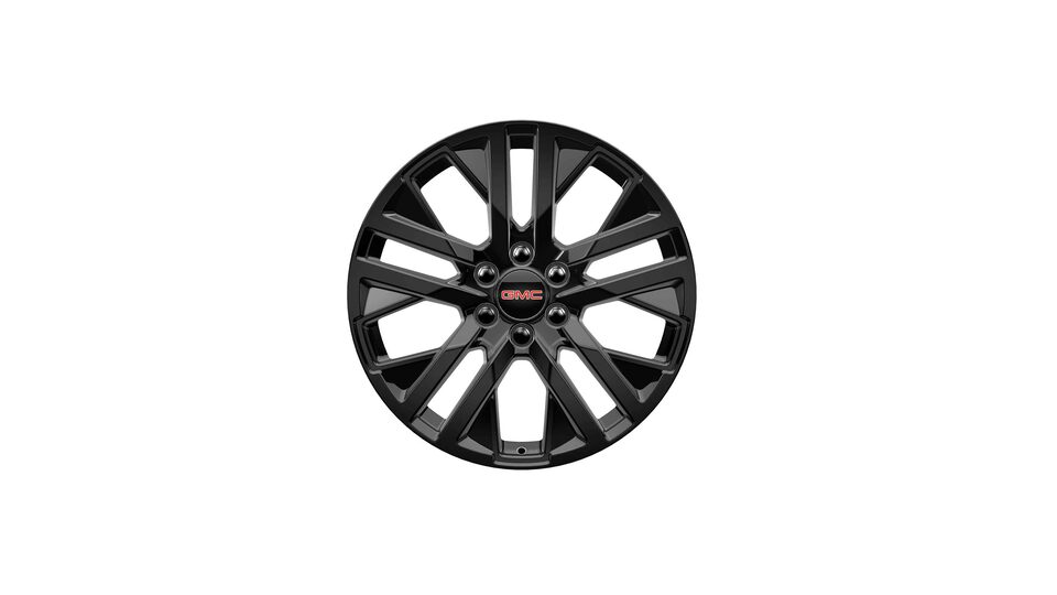2022 GMC Sierra 1500 22" Aluminum 5-Split-Spoke Wheel In High Gloss Black.