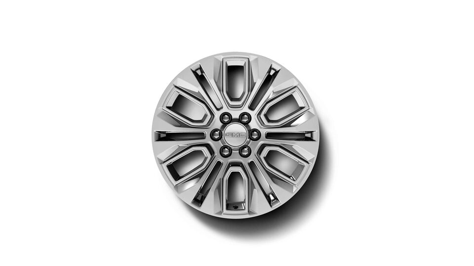 2022 GMC Sierra 1500 22" Multi-Dimensional Polished Aluminum Wheels.