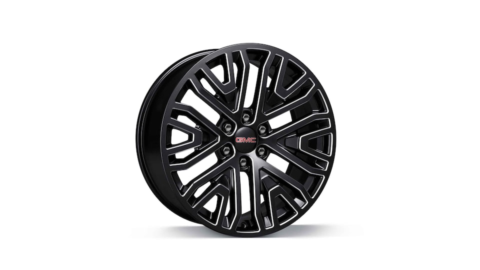 2022 GMC Sierra 1500 22" 6-Spoke Low Gloss Black With Machined Accents.