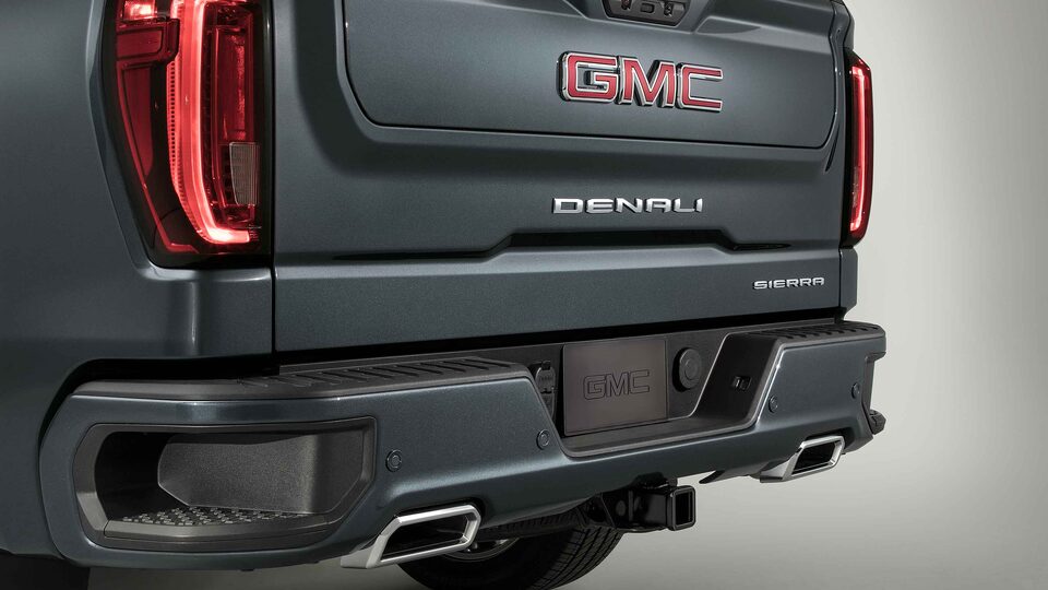 2022 GMC Sierra 1500 Denali featuring dual exhaust outlets.