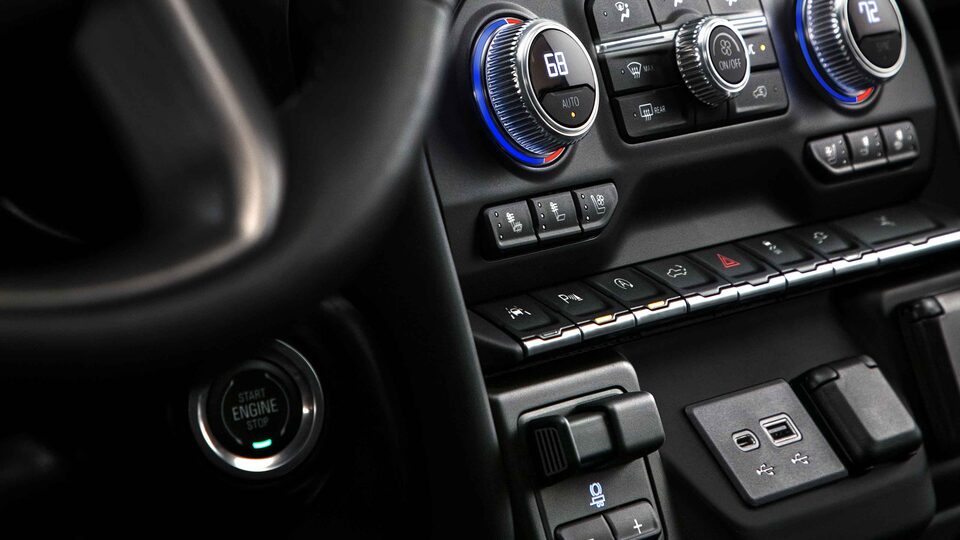 2022 GMC Sierra 1500 Denali interior controls.