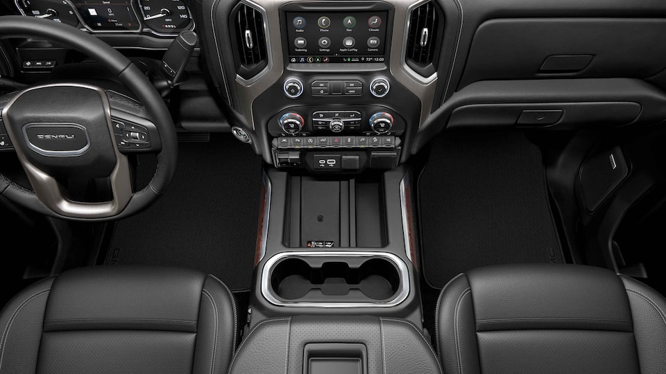 2022 GMC Sierra 1500 interior front seats and dashboard.