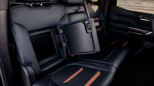 2022 GMC Sierra AT4 interior seating storage.