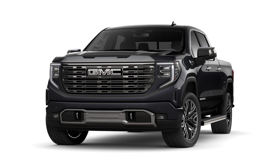 Sierra 1500 Denali Ultimate 2023 à caisse courte et cabine multiplace en titanium rush métallisé.