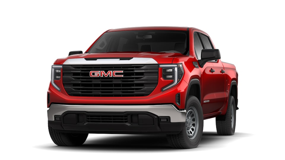 Sierra 1500 Pro 2023 à caisse courte et cabine multiplace en rouge cardinal.