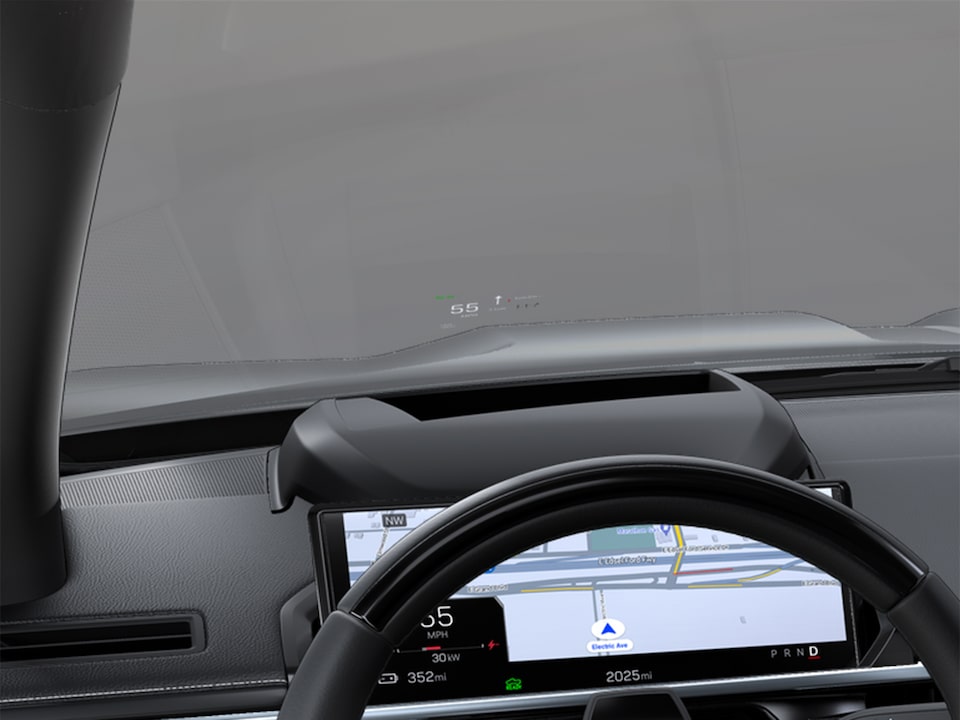 Close up view of the head-up display on the 2025 GMC Sierra EV Denali.