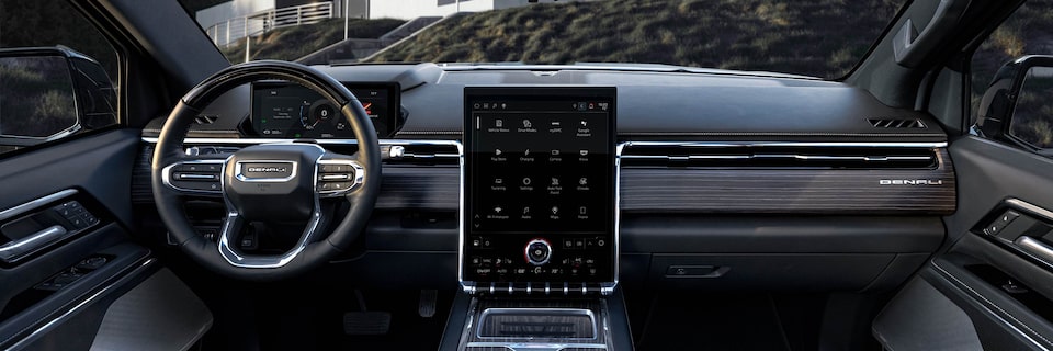 Luxurious front interior view of the 2025 GMC Sierra EV Denali.