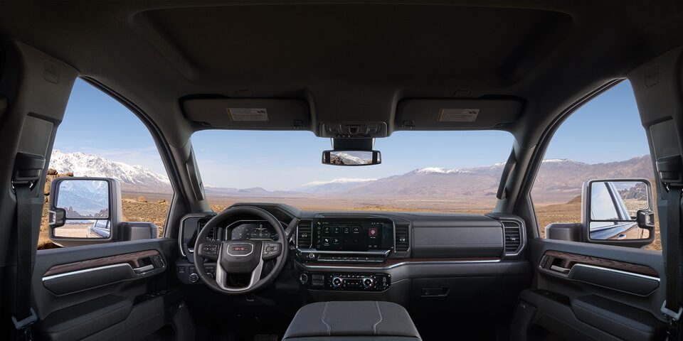 Wide View of the Interiors of the 2025 GMC Sierra HD Pro/SLE/SLT Truck.