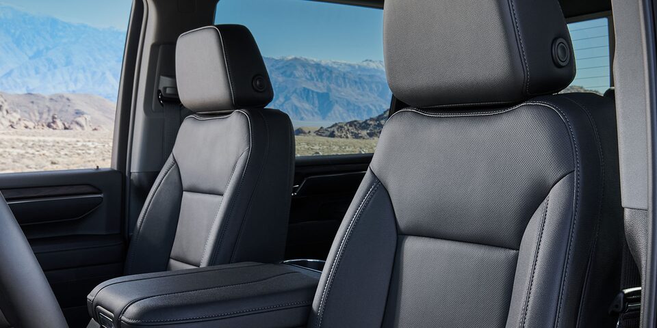 Close-up of the Seat Controls in a 2025 GMC Sierra HD Pro/SLE/SLT Truck.