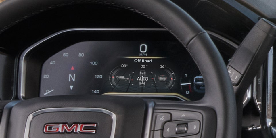 Close-up of the Digital dashboard in a 2025 GMC Sierra HD Pro/SLE/SLT Truck.