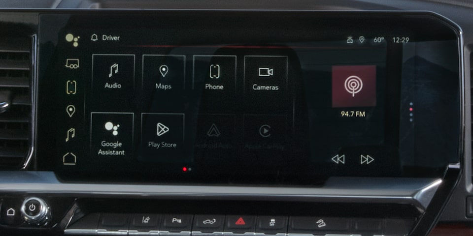 Close-up of the Infotainment System with application in use in a 2025 GMC Sierra HD Pro/SLE/SLT Truck.