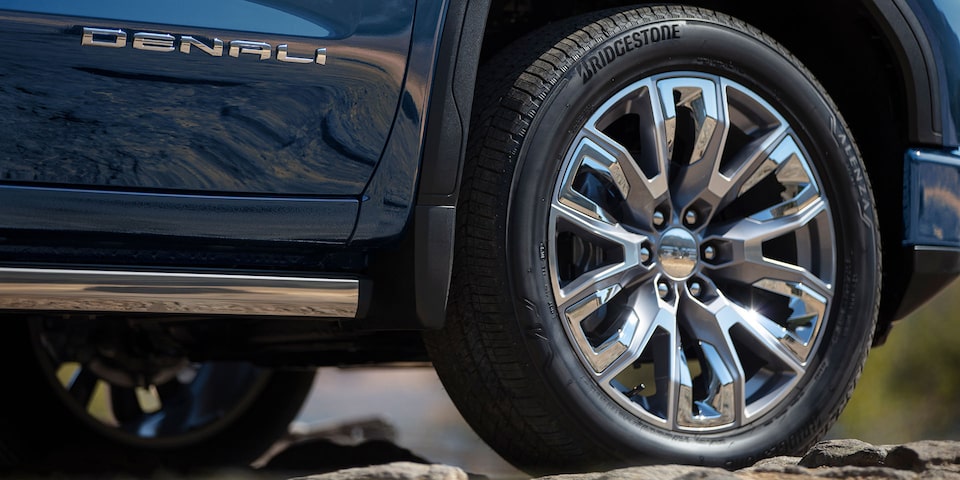 Close-up of the Sierra Denali Luxury Truck's Wheels and Rims