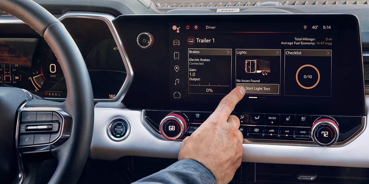 Information relating to the ProGrade Trailering System being displayed on the infotainment screen of the 2026 GMC Canyon.