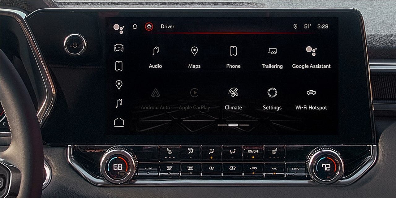 Close up view of the 11.3" diagonal Infotainment System of the 2026 GMC Canyon Elevation.