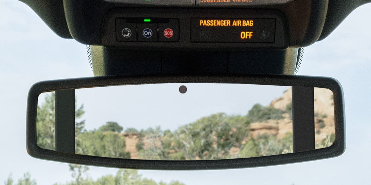 Close-up view of the Rear View mirror of the 2026 GMC Canyon Elevation.