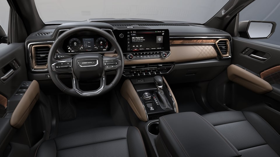 2024 GMC Canyon Denali front interior in Jet Black.