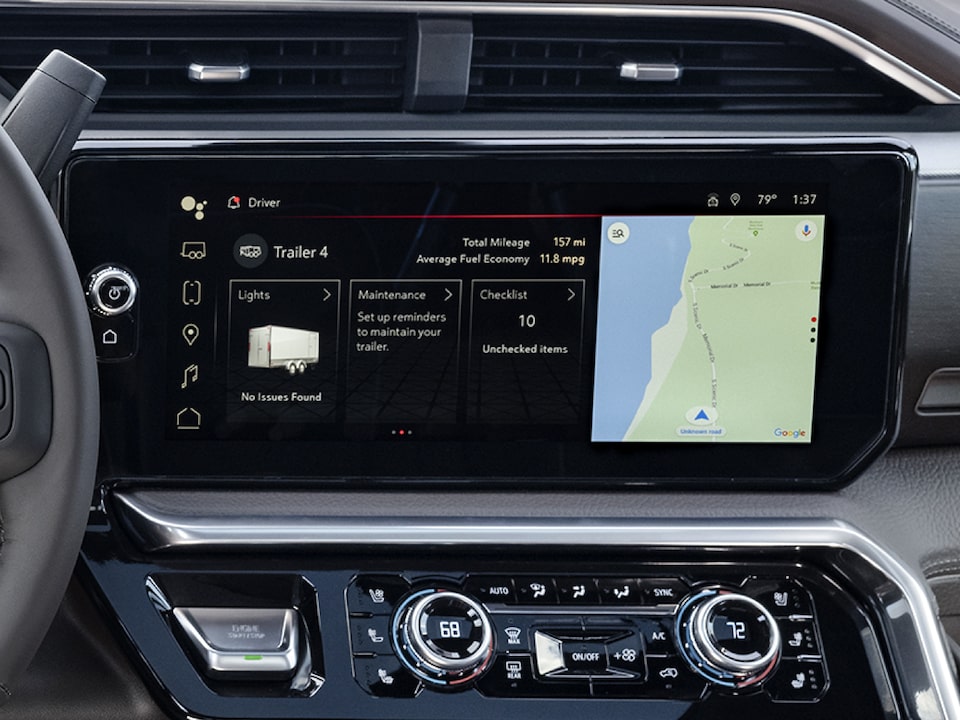 Trailering informational screen of the 2024 GMC Sierra HD: ProGrade trailing technology.