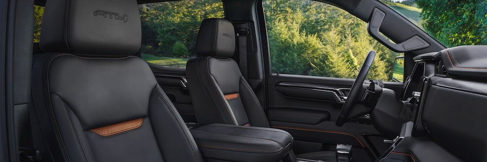 Luxurious and athletic interiors of the 2024 GMC Sierra 1500 AT4.