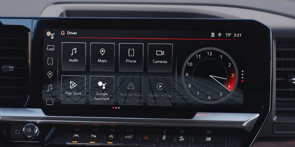 Information being displayed in the infotainment screen of the 2024 Sierra 1500 SLE.