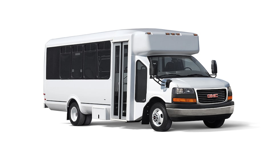 2019 GMC Savanna Cutaway with shuttle bus upfit.