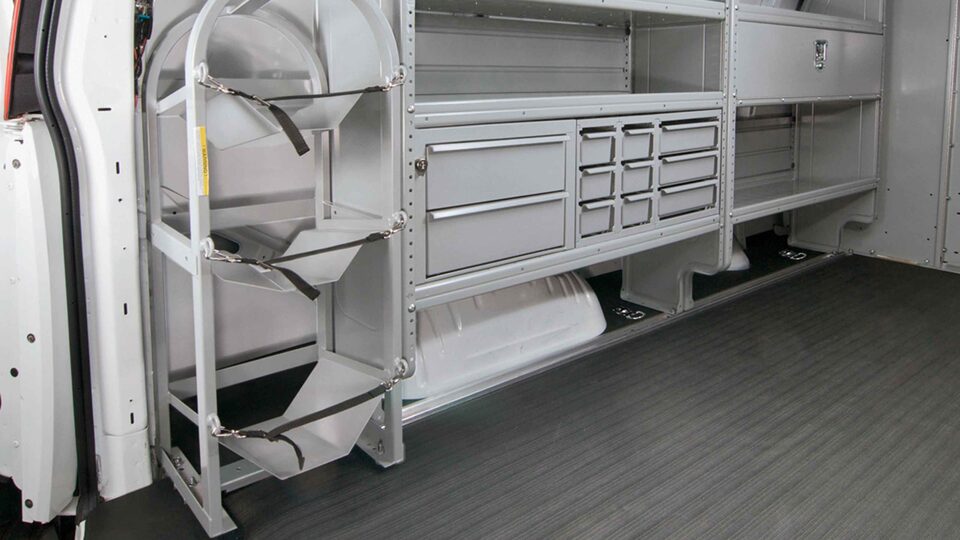 2023 GMC Savana Cargo interior featuring vinyl floor covering.