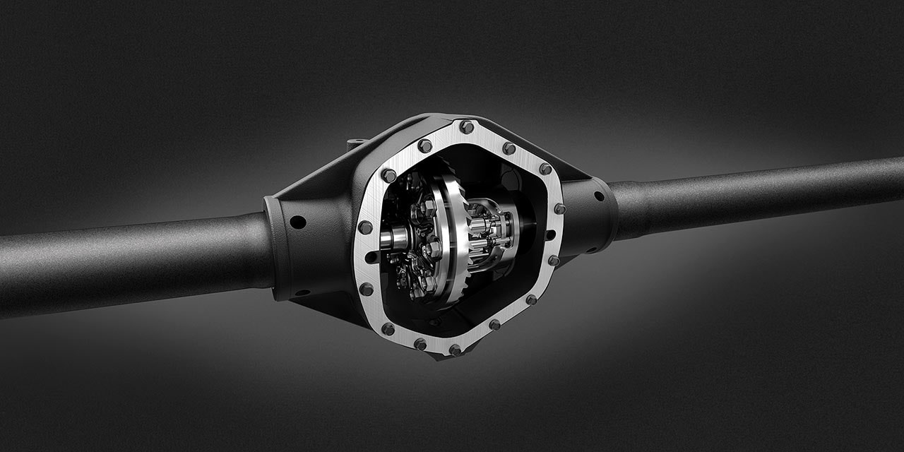 Close-up view of the Automatic Locking Rear Differential of the 2026 GMC Savana Cargo Van.