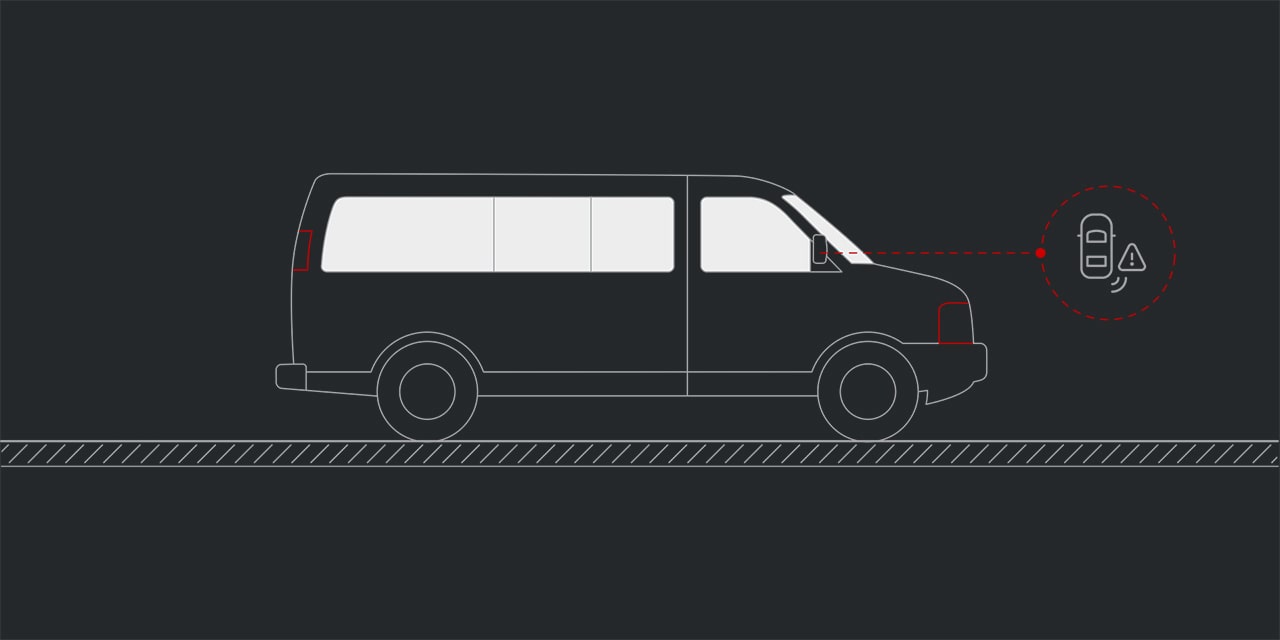 Side Blind Zone Alert feature of the 2026 GMC Savana Cargo Van.