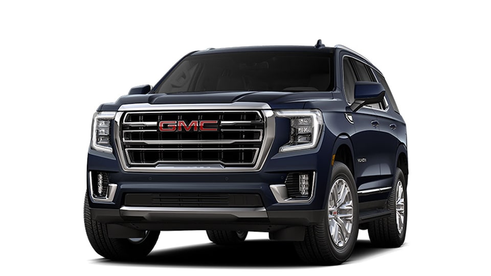 2021 GMC Yukon in Midnight Blue Metallic.
