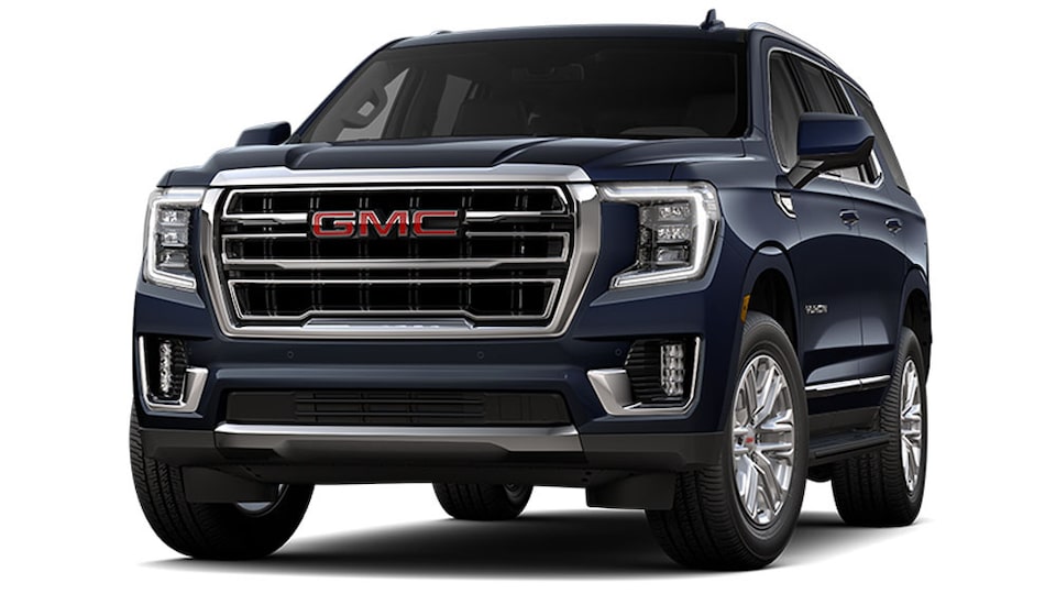 2021 GMC Yukon in Midnight Blue Metallic.